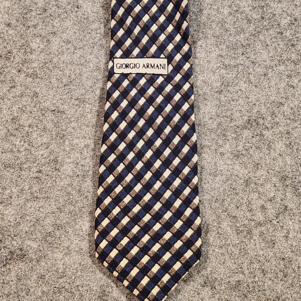 Vintage Giorgio Armani Silk Tie‎ Cravatte Blue Beige Geometric Made in Italy